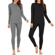 AMERICAN TRENDS 2 Pack Thermal Underwear for Women Fleece Lined Base Layers Sets Cold Weather Womens Long Johns Thermal Sets Black and Gray L