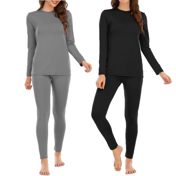 American Trends 2 Pack Thermal Underwear for Women Fleece Lined Base Layers Sets Cold Weather Womens Long Johns Thermal Sets Black and Gray L