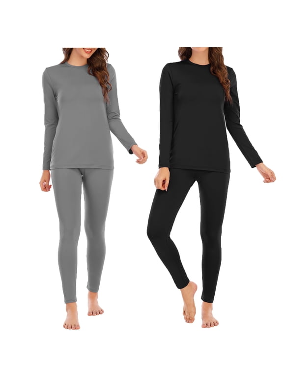 2 Pack Thermal Underwear for Women Fleece Lined Base Layers Sets Cold Weather Womens Long Johns Thermal Sets Black and Gray L
