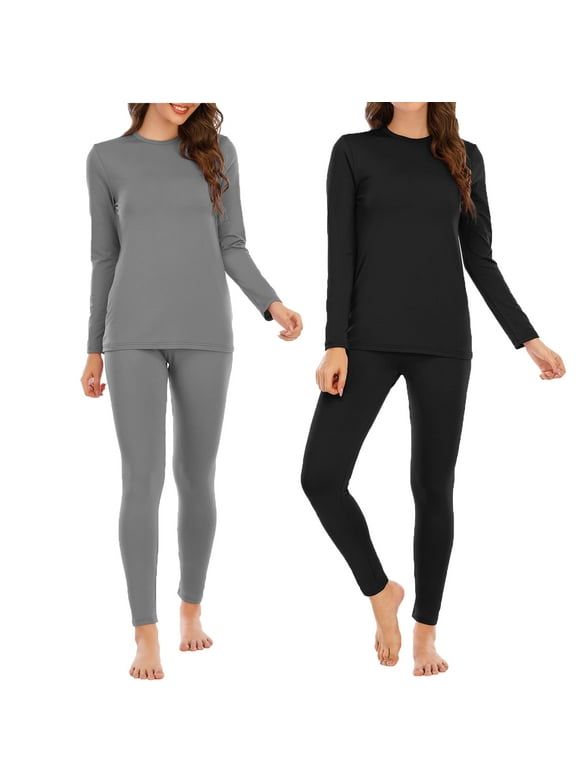 2 Pack Thermal Underwear for Women Fleece Lined Base Layers Sets Cold Weather Womens Long Johns Thermal Sets Black and Gray L