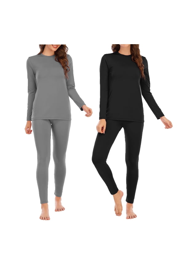 2 Pack Thermal Underwear for Women Fleece Lined Base Layers Sets Cold Weather Womens Long Johns Thermal Sets Black and Gray L