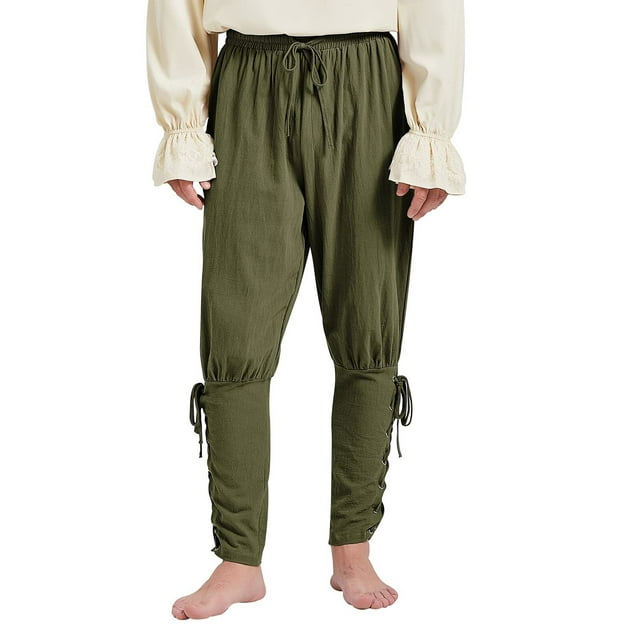 Ponceau Mens Pirate Pants Ankle Banded Renaissance Pants Medieval
