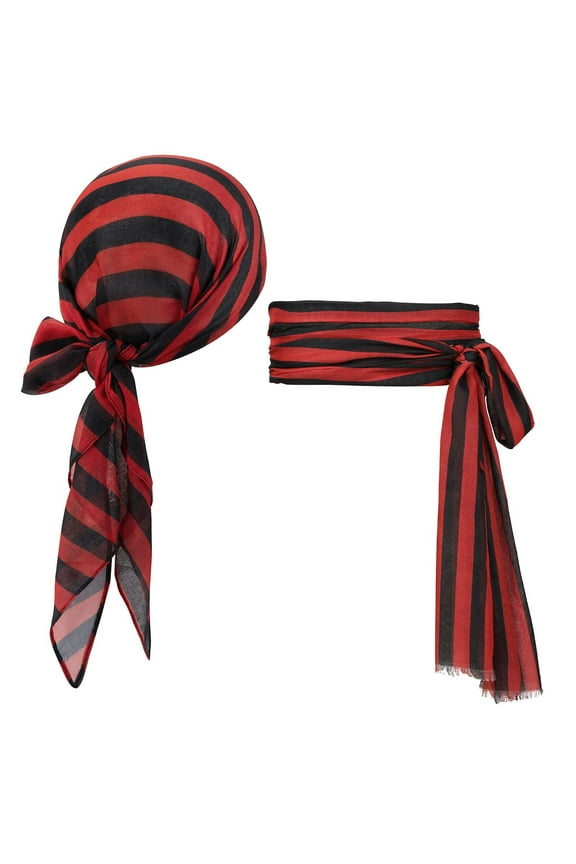 Pirate Costume Halloween Pirate Bandana Hat Women Men Pirate Head Scarf Waist Belt Head Scarf Red and Black Stripe