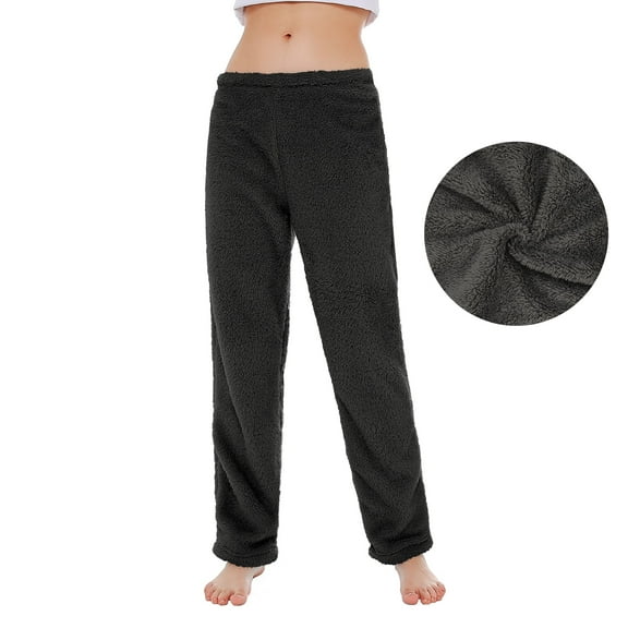 Plus Size Womens Pajama Pants Fuzzy Fleece Pj Bottoms for Women Winter Cozy Women's Sleepwear Black 2XL