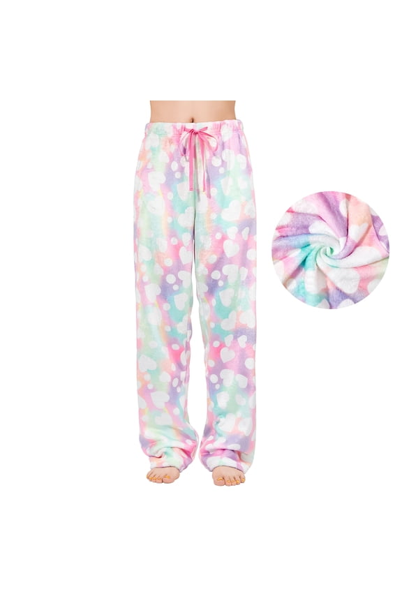 Plus Size Womens Pajama Pants Fuzzy Fleece Pj Bottoms for Women Winter Cozy Women's Sleepwear Heart 3XL