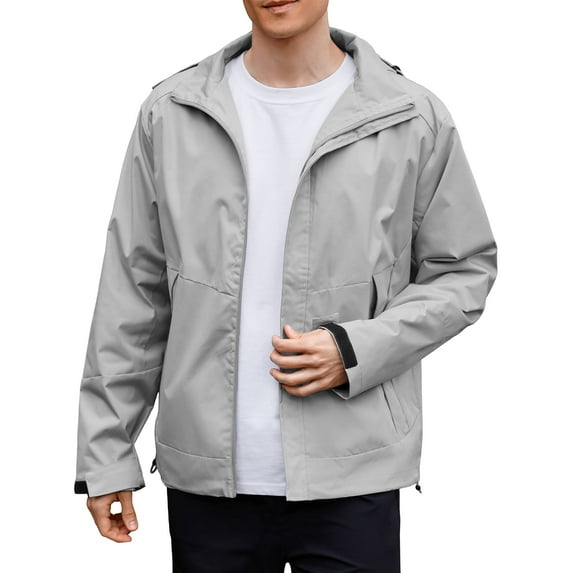 Ponceau Rain Jackets for Men Lightweight Men's Waterproof Windbreaker Jacket with Hood Men's Rain Jacket Breathable Gray S