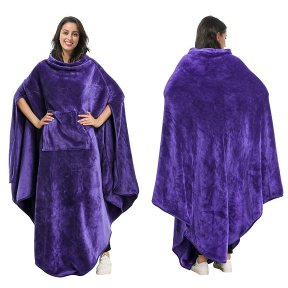 Poncho Blanket Super Soft Comfy Plush Wearable Fleece Blanket for Adult