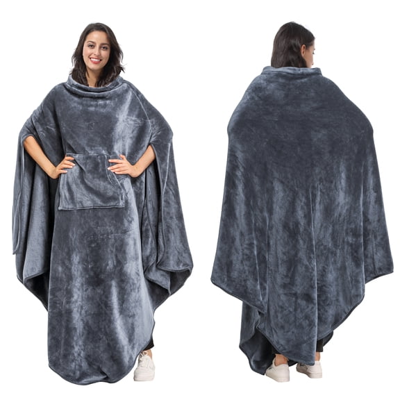 Poncho Blanket Super Soft Comfy Plush Wearable Fleece Blanket  for Adult