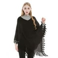 thumbnail image 1 of Poncho Shawl, Duoif Women Striped with Tassels Knitted Shawl Scarf Fringed Pashminas Sweater Pullover Cape Shawl Wraps for Women Black, 1 of 4