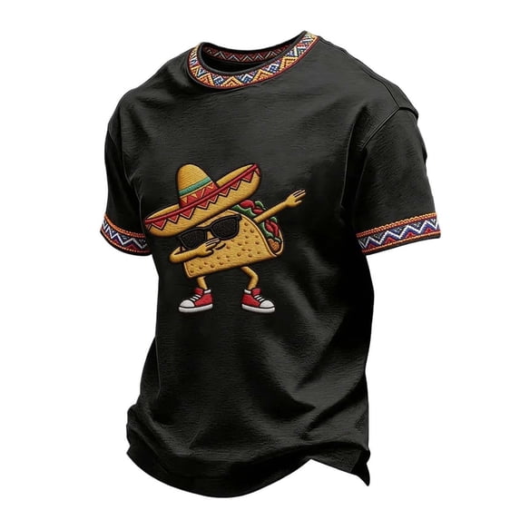 Poncho Shirt for Men Printed Short Sleeve Mexican Style Casual Outdoor Festival Top Pullover Camp Collar Vacation Party Carnival Leisure Tee Look