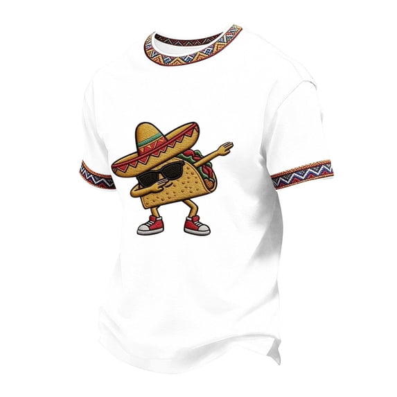Poncho Shirt for Men Printed Short Sleeve Mexican Style Casual Outdoor Festival Top Pullover Camp Collar Vacation Party Carnival Leisure Tee Look