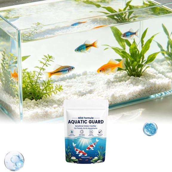 Pond Clear Water Powder, Water Clarifier for Fish Tank, Pond Clarifier for Outdoor Ponds, Beneficial Formula, 100G Aquatic Guard Aquarium Maintenance Powder, 7X5 in Fish Safe