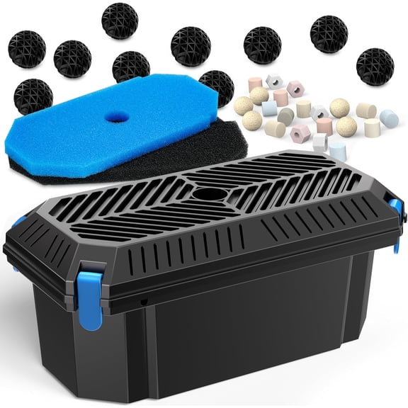 Pond Filter Box, Outdoor Water Garden Filter Case for Pump Maintenance, Submersible & Fountain System Compatible, No Pump Included
