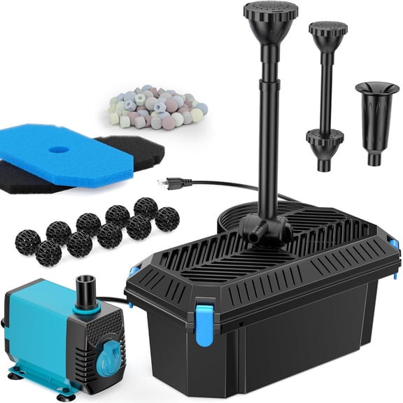 Pond Filter with Pump Kits, Pond Filters for Outdoor Ponds Built In 660GPH Pond Pump, Pond Filter Box Suitable for Garden, Fountain, Pond, Animal Sink, Waterfall, Aquarium-Corded Electric