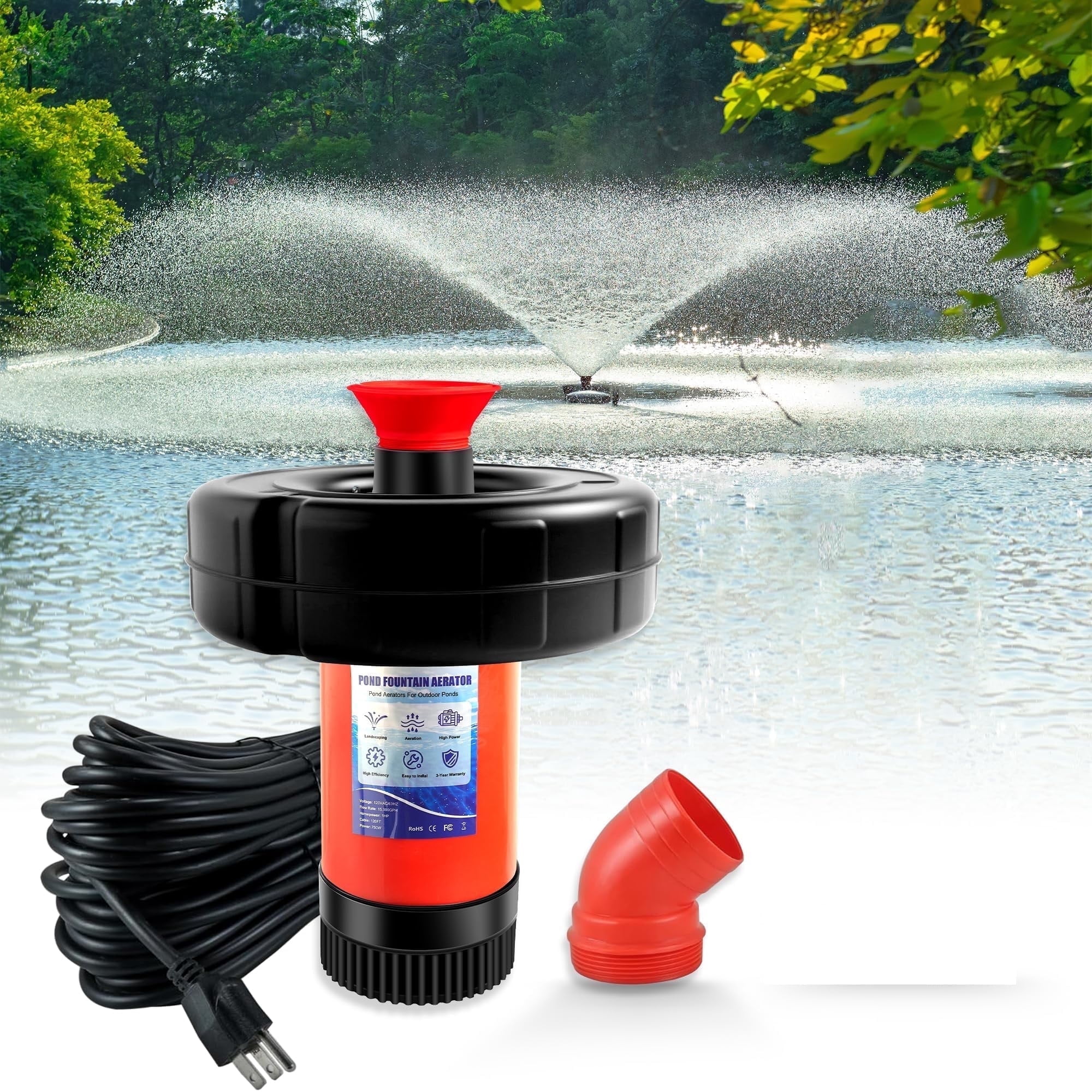 Pond Fountain Aerator with Lights, Large Fountain for Pond Lake Fish Pond Fountain Aerator with Lights, Large Fountain for Pond Lake Fish