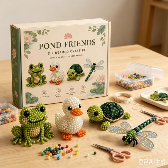 Pond Friends DIY Beaded Craft Kit, 4 Styles Pond Animal Bead Making Set, Complete Handmade Beading Supplies for Kids Adults Parent-Child Art Craft Gift