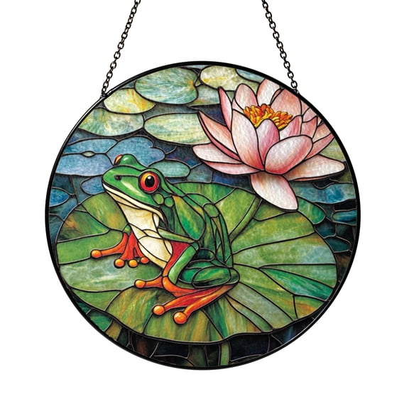 Pond Frog Glass Suncatcher – Botanical Window Hanging
