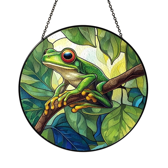 Pond Frog Window Suncatcher – Decorative Glass Style Floral Art