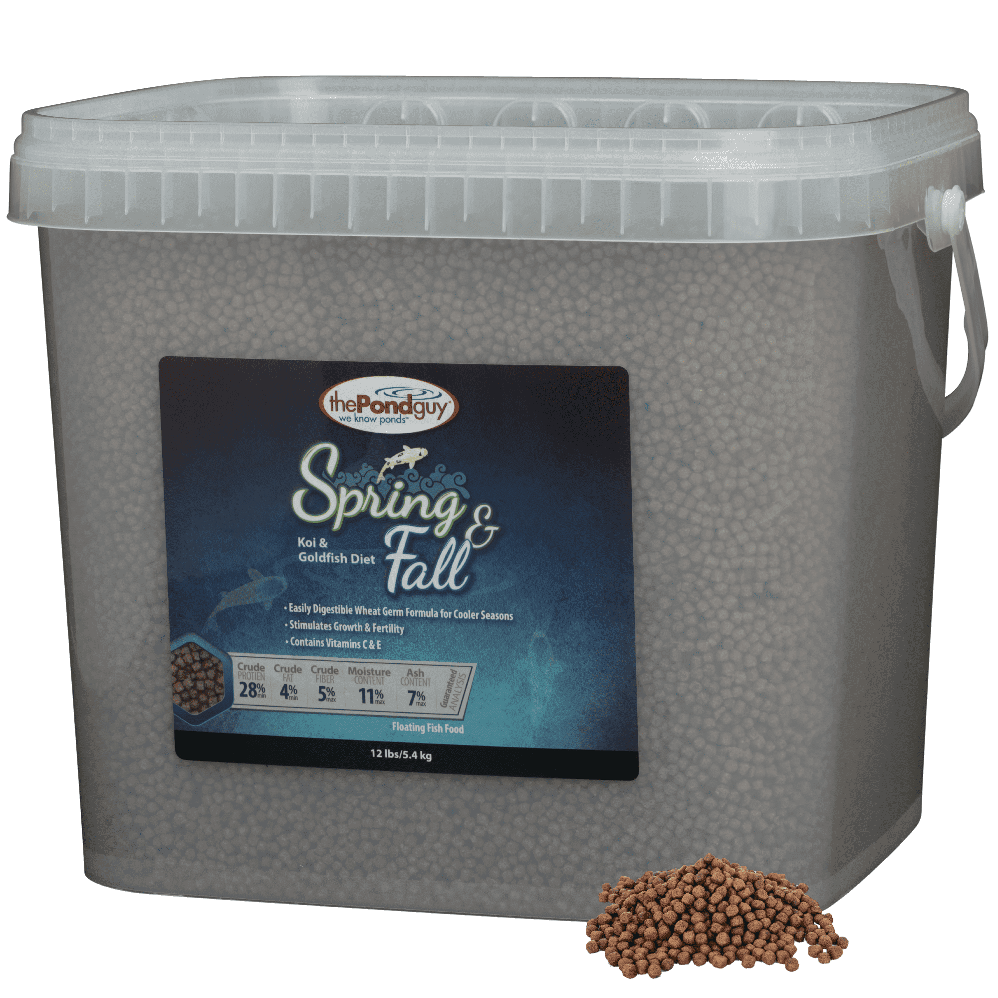 The Pond Guy Spring & Fall Wheat Germ Fish Food for Koi & Goldfish, Premium Cold Weather Floating Pellets, Healthy Formula for Winter Nutrition, 12 lbs