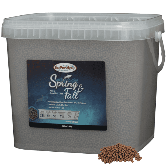 The Pond Guy Spring & Fall Wheat Germ Fish Food for Koi & Goldfish, Premium Cold Weather Floating Pellets, Healthy Formula for Winter Nutrition, 12 lbs