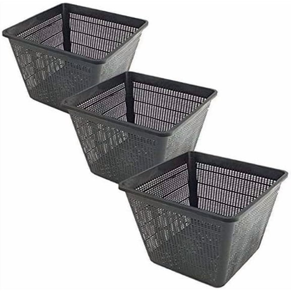 Pond H2o Water Garden Pond Slotted Mesh Plastic Square Aquatic Plant Basket, 11" (28cm), Set of Three (3) Planter Baskets Pots for Hydroponics, Aquaponics