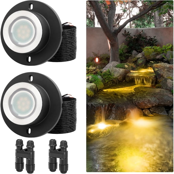 Pond Lights, LED Underwater Pond Lights, IP68 Waterproof Fountain Lights for Ponds, 2700K Warm White, 3W Landscape Spotlights for Outdoor Tank Garden Waterfall, 12-24V AC/DC Low Voltage, 2 Pack