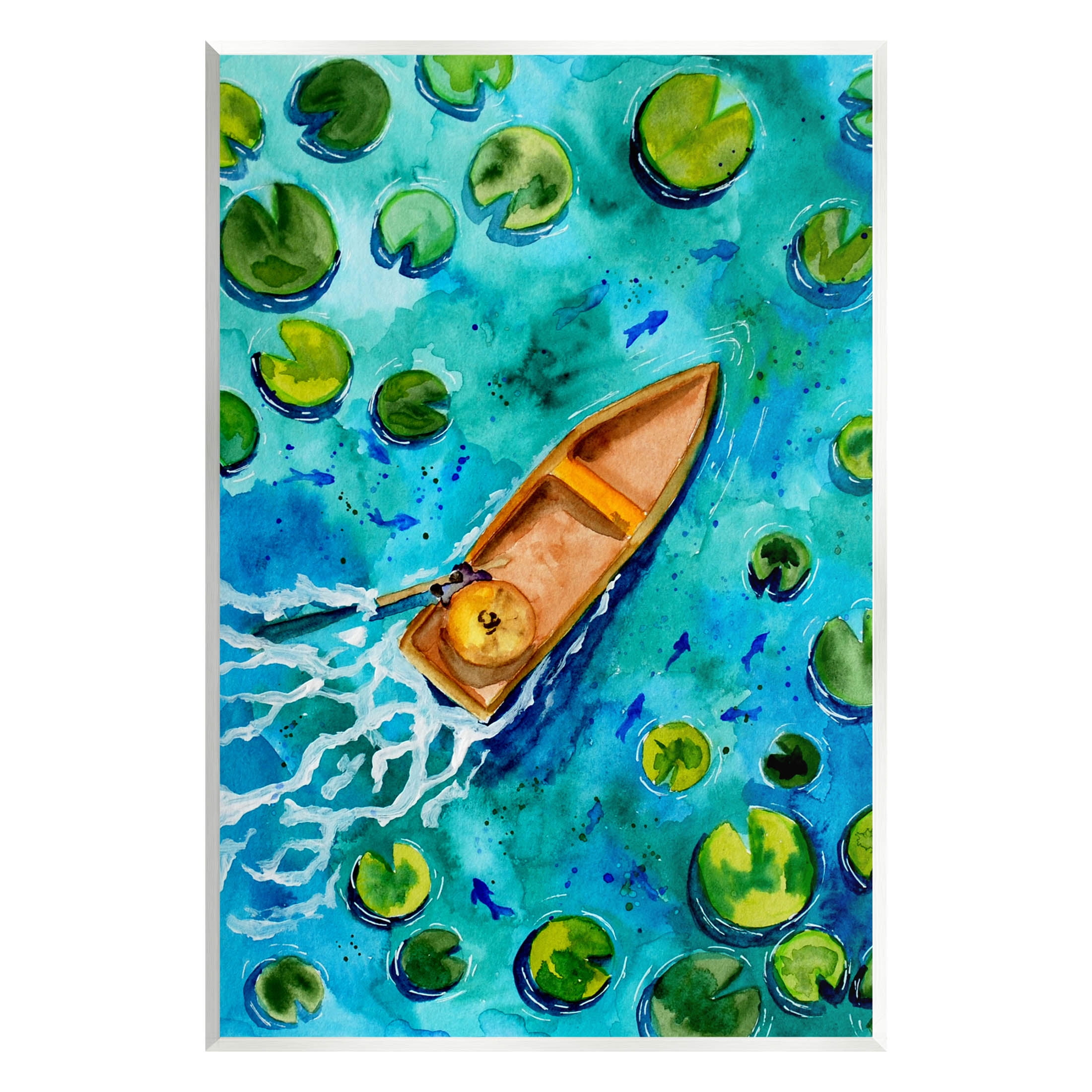 Pond Lilies Lake Boat Splash Transportation Painting Unframed Art Print Wall Art