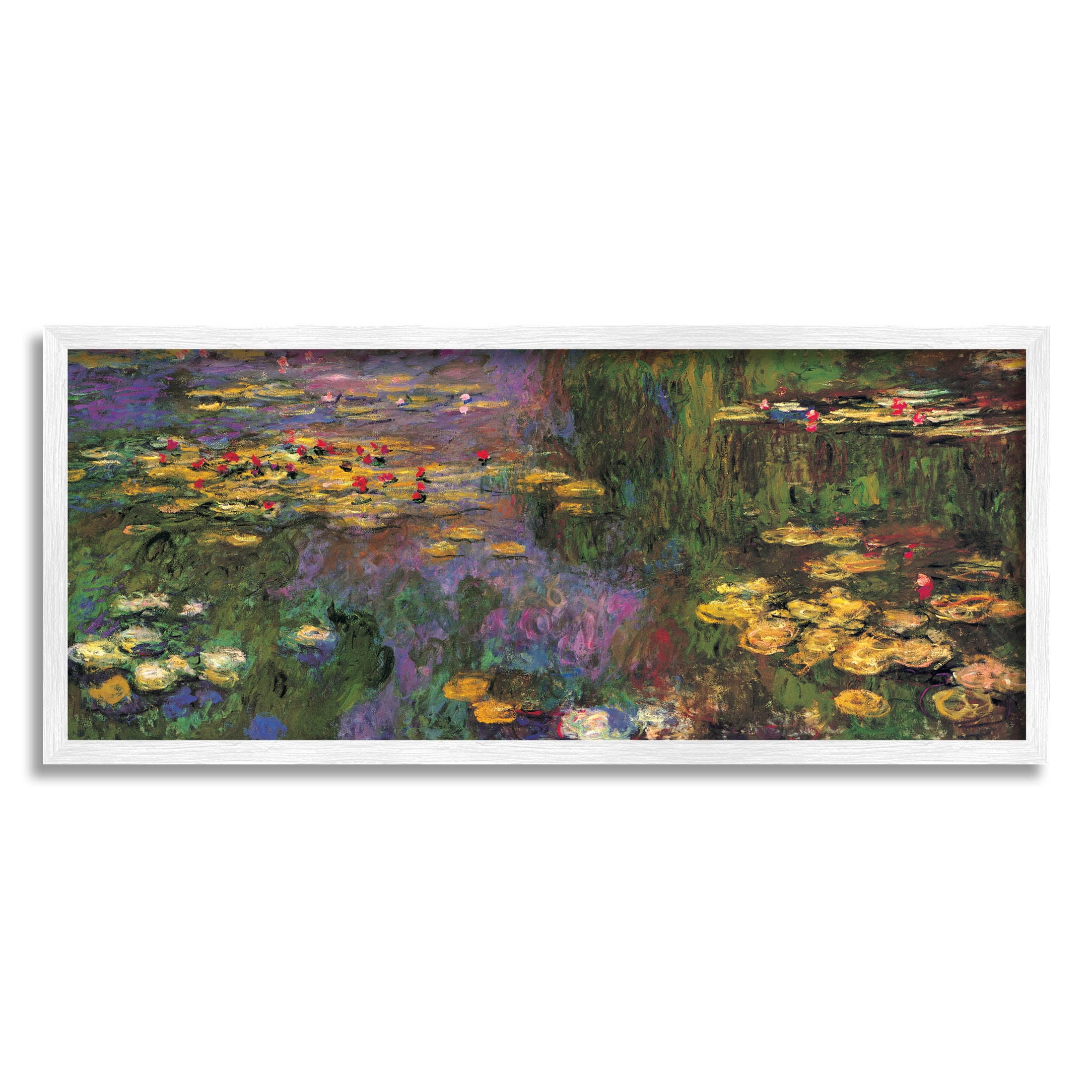 Claude Monet Pond Lily Landscape Print on Canvas with White Frame