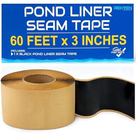Pond Liner Seam Tape - 60 Feet x 3 Inch - Double Sided Butyl Tape - Bond Seal or Repair EPDM PVC HDPE LDPE RPE LLDPE - Perfect for Small or Large Fish and Koi Ponds Waterfalls and Water Features
