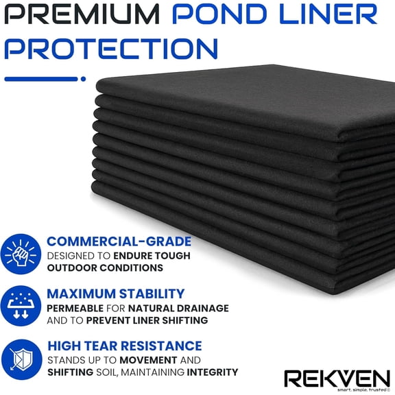 Pond Liner Underlayment - 10 x 15 Feet - Non Woven Geotextile Landscaping Fabric with 15 U-Pin Garden Staples - Perfect Padding for Fish Koi and Preformed Ponds Fountains Waterfalls