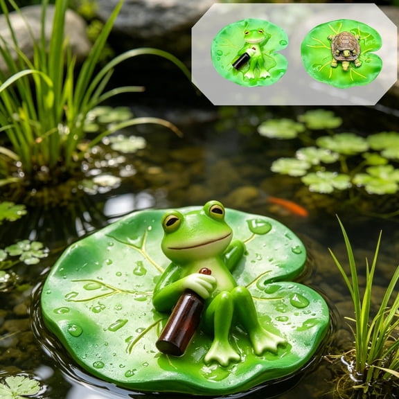 Pond Ornament,Waterproof Resin Floating Lotus Accessory With Frog And Turtle Detail,Water Feature Decor For Fish Tank Courtyard Pool And Garden Waterscape Design