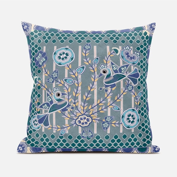 Pond Peacock Throw Pillow with Removable Cover in Gray Muted Blue Light Blue 20x20