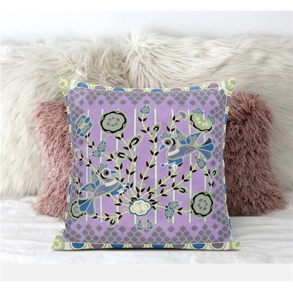 Pond Peacock Throw Pillow in Purple Green Yellow 18x18