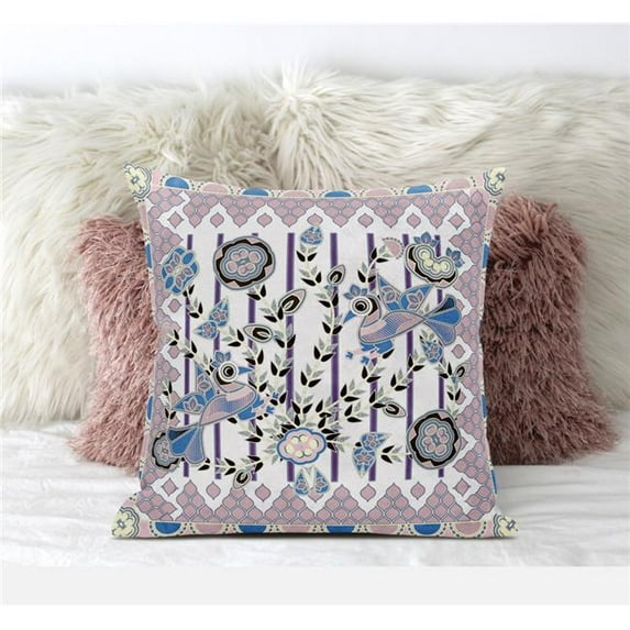 Pond Peacock Throw Pillow with Removable Cover in White Muted Pink Black 16x16