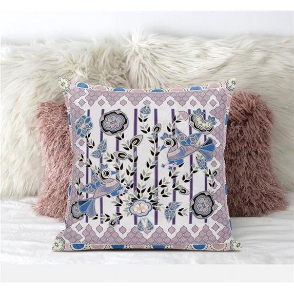 Pond Peacock Throw Pillow with Removable Cover in White Muted Pink Black 18x18