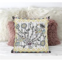 Pond Peacock Throw Pillow with Removable Cover in White Yellow Gray 20x20