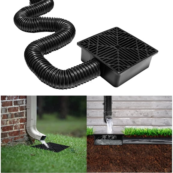 Rain Gutter Downspout Extensions Flexible, Catch Basin Downspout, Down Spout Extender, No Dig Low Profile Catch Basin Downspout Extension Kit for Cement Floor and Lawn Included