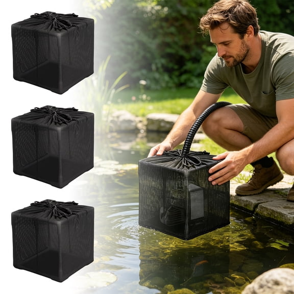 Pond Pump Protection Parts, Drawstring Mesh Bag for Pond Pumps, Fine Mesh Strainer Filter Cover, Anti-Clog Water Filtration for Water Feature Pump, 10 Inch Black Nylon Mesh Pump