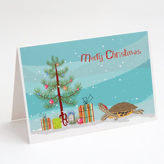 Pond Slider Turtle Merry Christmas Greeting Cards and Envelopes Pack of 8