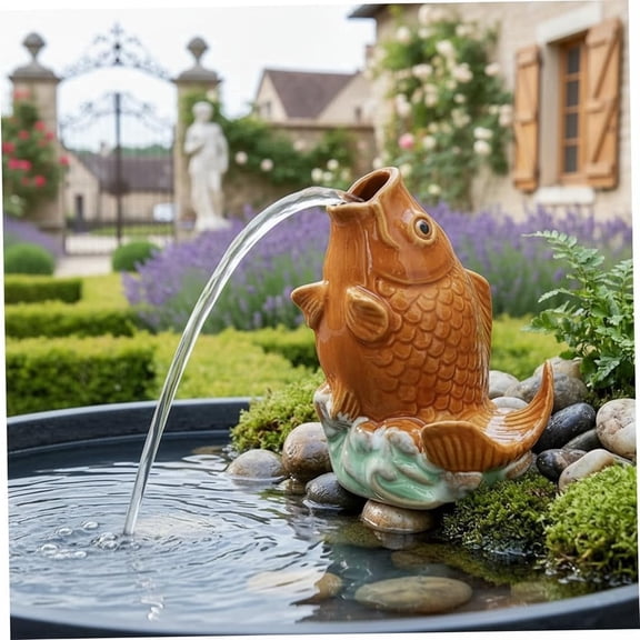 Pond Spitter Decorative Ceramic - Water Spray Nozzle for Small Ponds & Pool Decor, Carp Fountain Spitter, Outdoor Garden Feature(A)