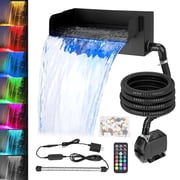 Pond Waterfall Kit with LED Lights & 880GPH 45W Filter Pump, 12 inch 304 Stainless Steel Spillway, Outdoor Waterfall Fountain for Garden, Water Feature, Backyard, Pool