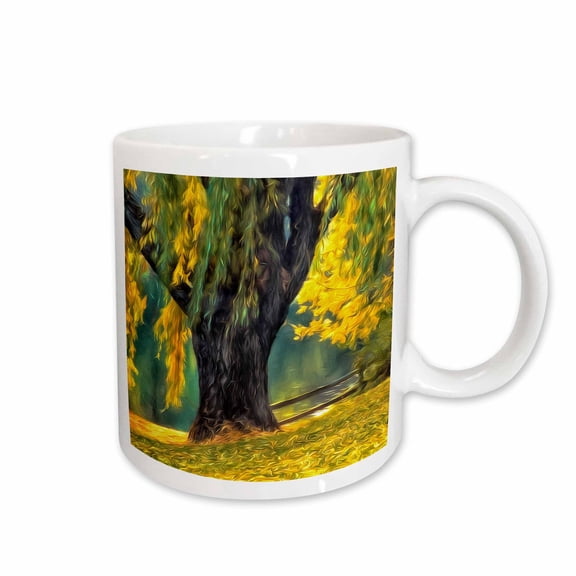 3drose, Pond Willows Painting in Green and Yellow Hues of Gold Country, 15oz Mug