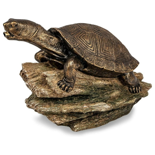 Pond and Garden Turtle On Log Spitter Fountain, Bronze