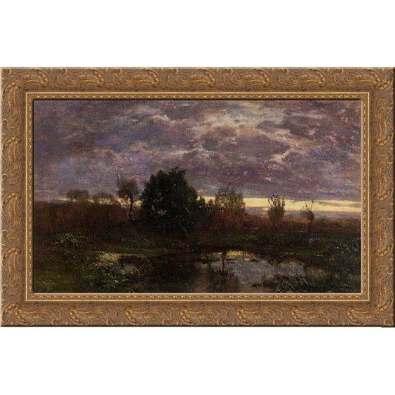 Pond at Sunset 24x16 Gold Ornate Wood Framed Canvas Art by Eugene Boudin