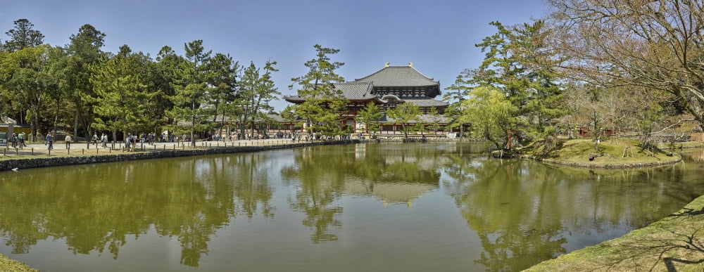 Pond at Todai-ji temple Nara Nara Prefecture Japan Canvas Art - Panoramic Images (32 x 12)