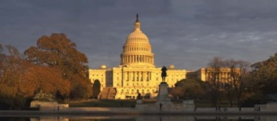 Pond in front of a government building Capitol Building Washington DC USA Canvas Art - Panoramic Images (30 x 14)