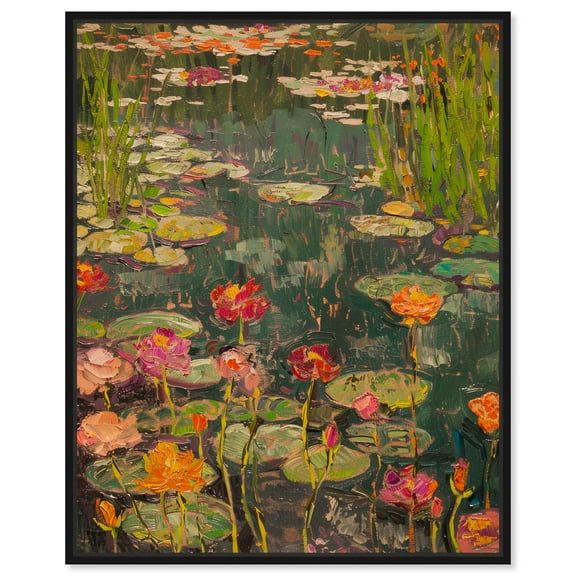 Pond of Petal Dreams Canvas Impressionism Art by Art Remedy, Black Frame, 16" x 20"