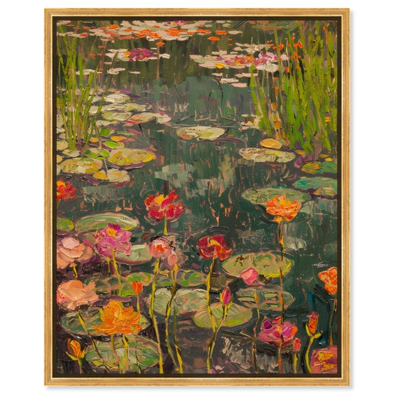 Pond of Petal Dreams Canvas Impressionism Art by Art Remedy, Gold Frame, 24" x 30"