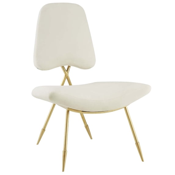 Modway Ponder Performance Velvet Lounge Chair in Ivory and Gold