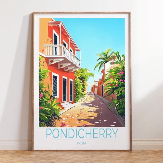 Pondicherry India Traditional Architecture Wall Art, Unframed Canvas Size 12x18